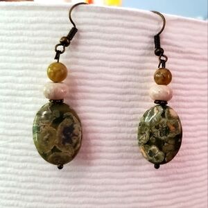 Elegant Green and Brown Dangle Earrings